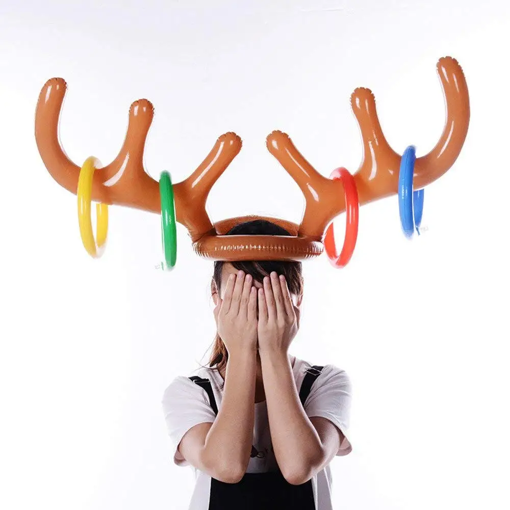 WffoInflatable Reindeer Christmas Hat Antler Ring Toss Holiday Party Game Toys