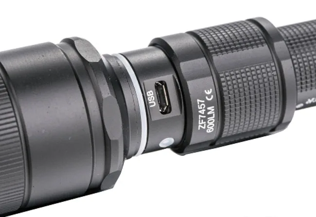 T6 tactical torch aluminum 600 lumen USB 18650 rechargeable led flashlight