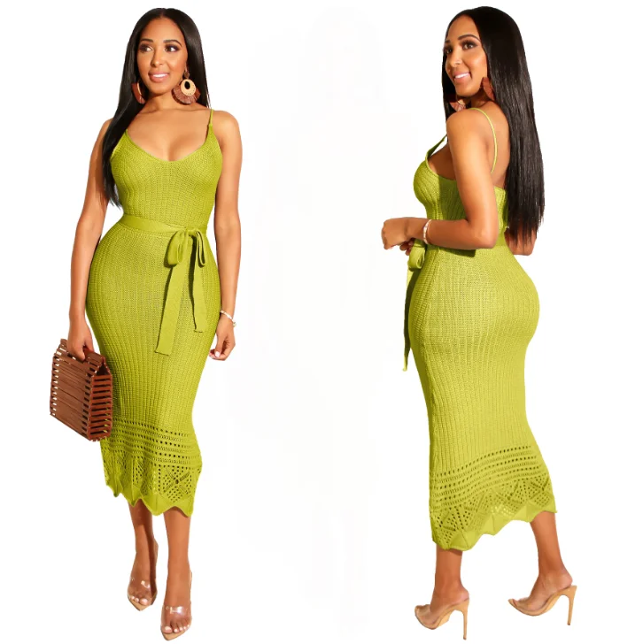 Summer and autumn dress sexy dress women bright color knitted hook flower sling dress for women