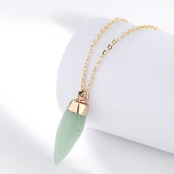 Fashion New Crystal Point Quartz Natural Stone Pendant Gold Chain Necklace