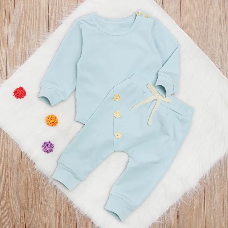 
2pcs plain color baby sets long sleeves bodysuits matching with pants 