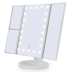 LED Light Touch Screen Light Control 3 Folding Magnifying Mirrors Desktop Rechargeable Make up Mirror Lamp For Makeup