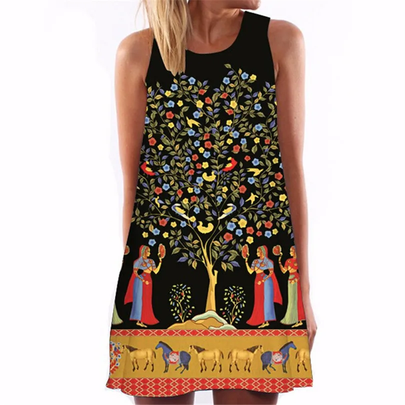 Summer Sleeveless Casual dress brief Girls Fashion Women 3D abstract  print Oil painting short dresses