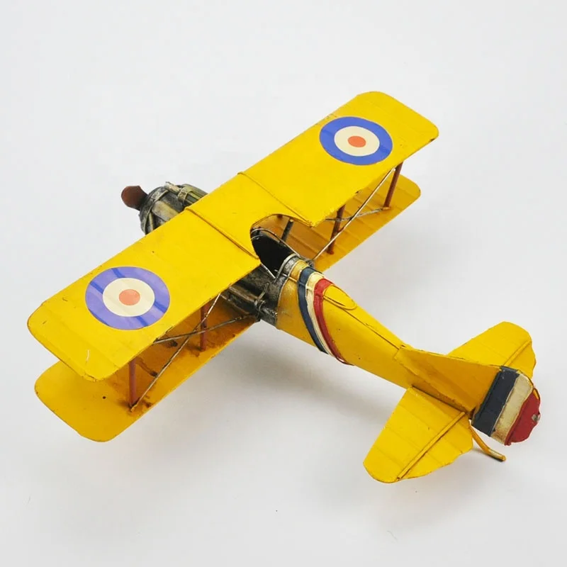 Handmade Metal Child Aircraft Toy Retro Biplane Propeller Fixed Wing Fighter Model Airplane Creative Home Decorations Kid Gift