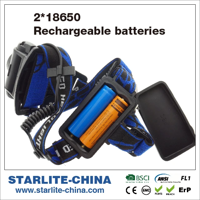 
Strong Bright beam adjustable Rechargeable battery Li-ion 2x18650 adjustable head strap SMD LED IPX4 zoom work helmet headlamp 
