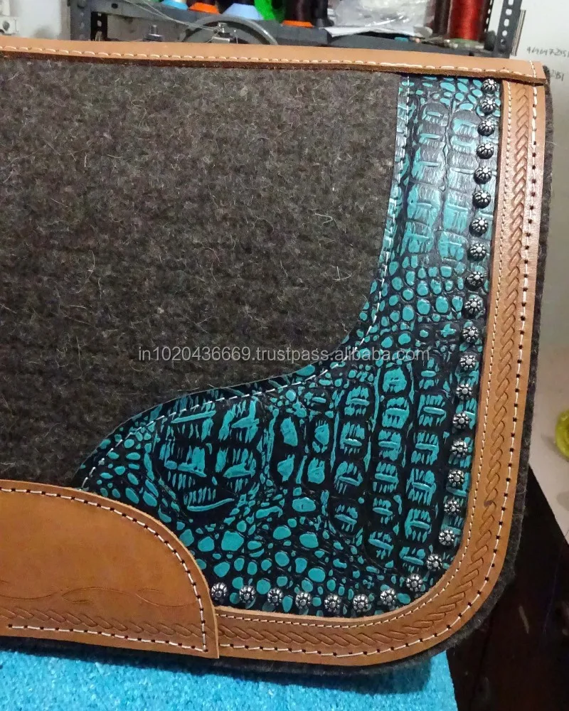 100% MERINO Wool Felt 1.25 inch Horse saddle Pad ALLIGATOR Printed various Color Genuine Leather