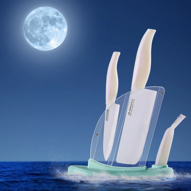 5 Pieces Ceramic Knife Set With Stand,Cutting Board,Pearl White Japanese Knife