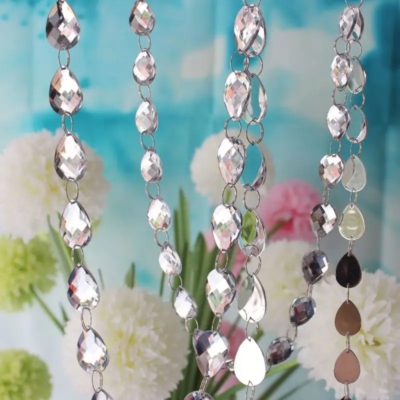 High Quality Acrylic Teardrop Prism Faceted Mirror Bead Garland For Wedding Ornaments