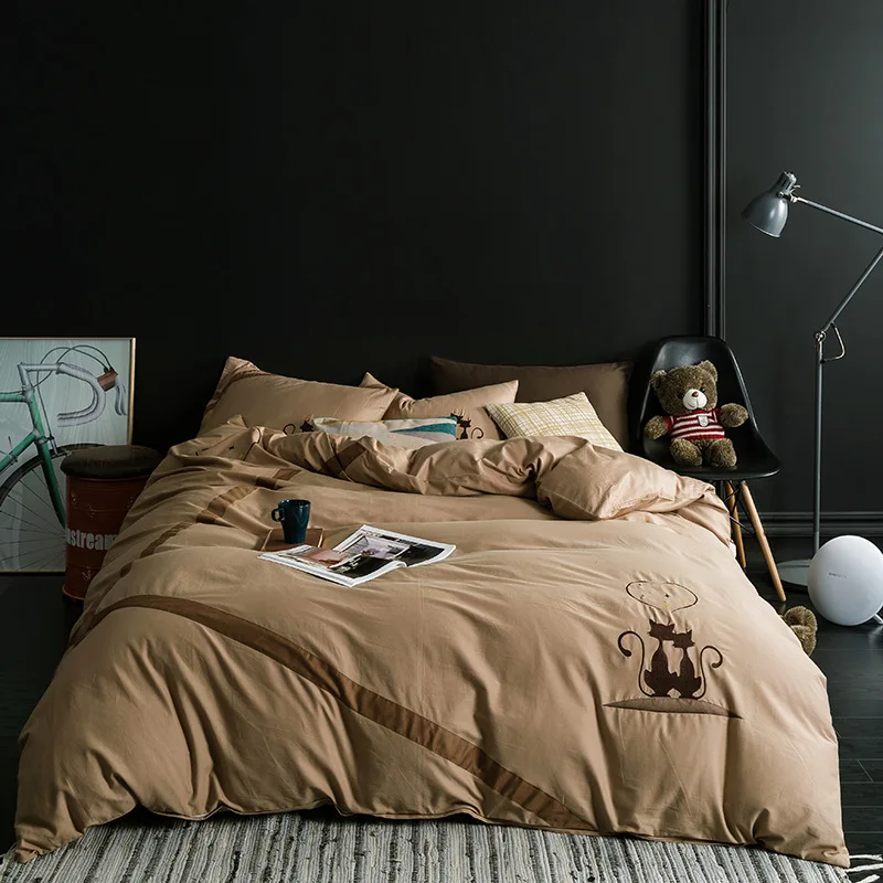 Комплект серого одеяла с вышивкой в сумке, королевский комплект постельного белья, 4 предмета, пододеяльник, простыня и подушка