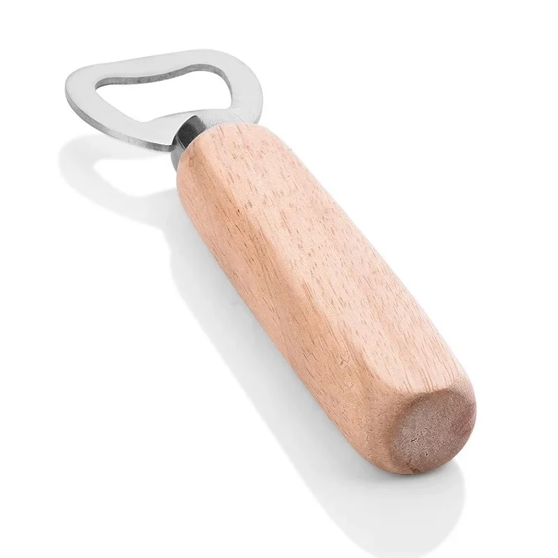 Оптовая продажа, выгравированный логотип на заказ, недорогая открывашка для бутылок с деревянной ручкой, для сока, пива, для домашнего бара
