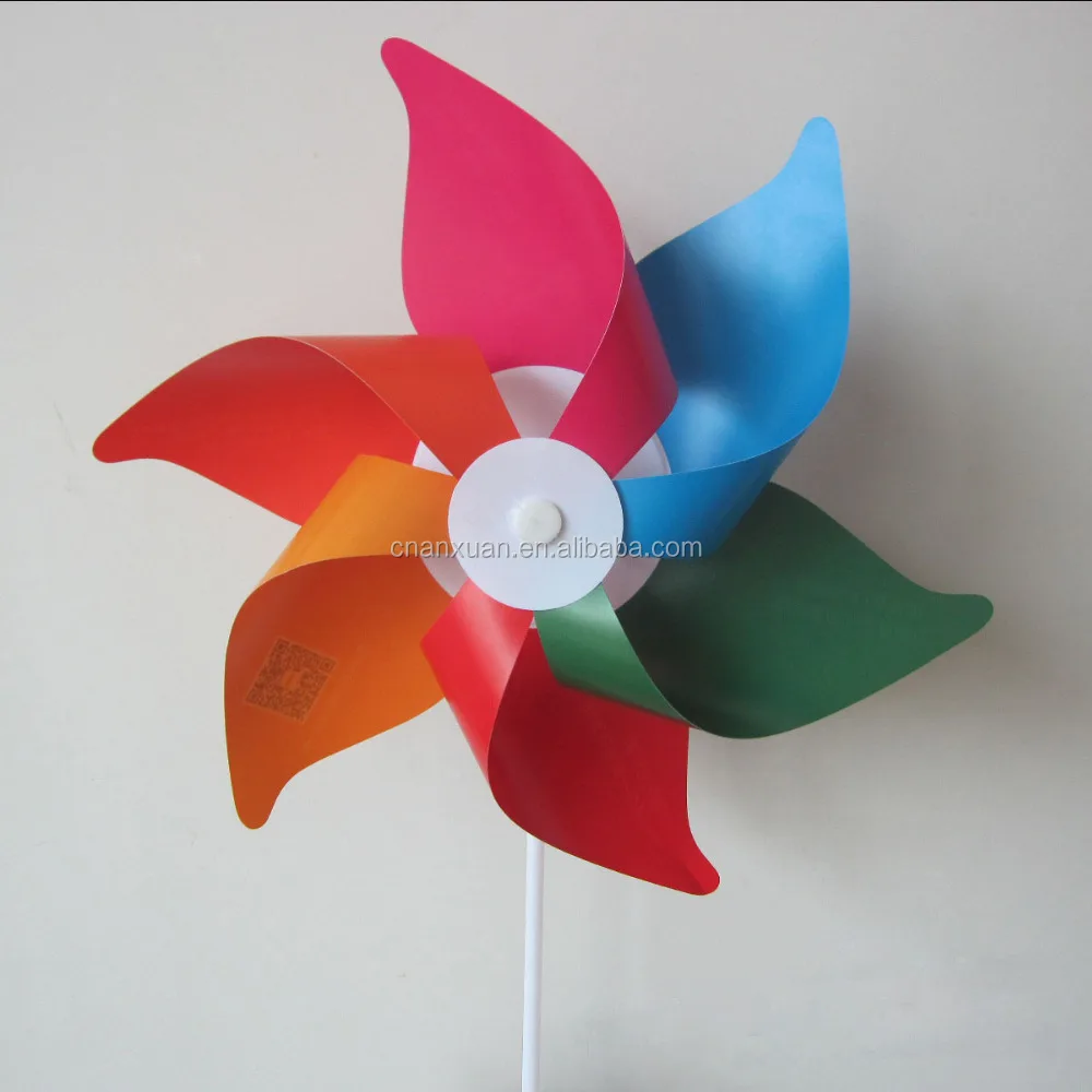 pvc plastic 6 color spinning Decoration handle Windmill