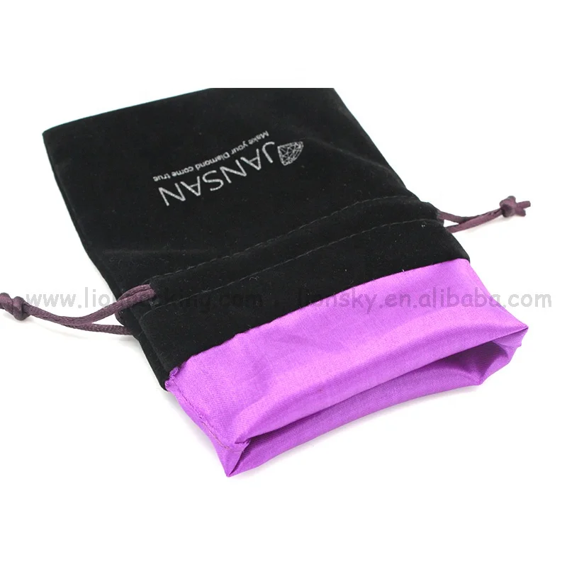 Custom logo Luxurious Design Satin Lined small black Velvet drawstring Bag for Jewellery