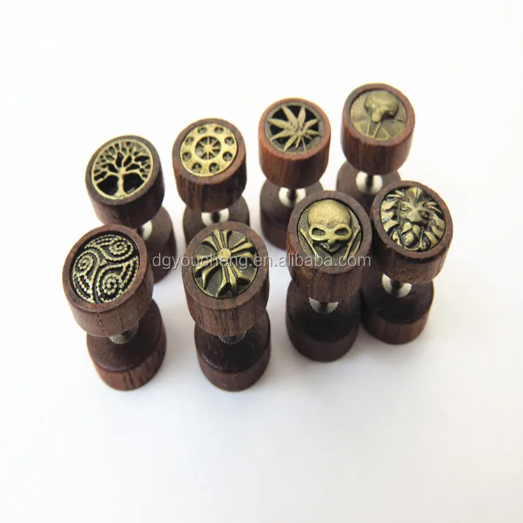 
16G Wood Fake Cheater Plugs Unisex Earrings Screw Stud Barbell Tunnel 