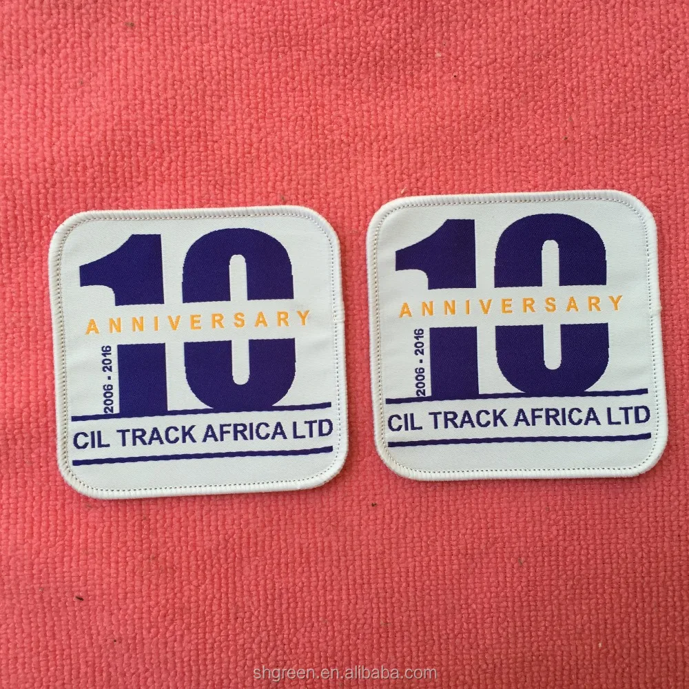 Brand logo fabric woven badge,round logo design garment woven patch with overlocked border