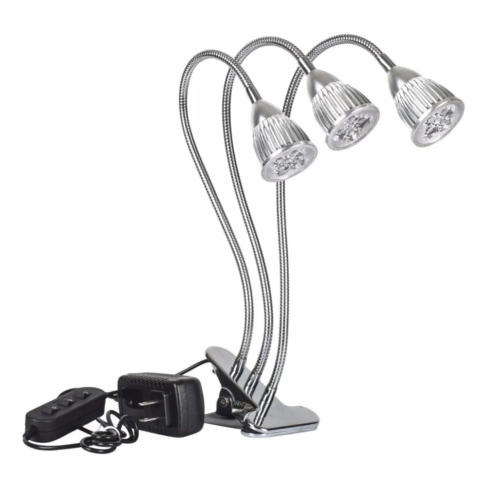 
Three Head Led Grow Light Desk Clip Lamp with 360 Degree Flexible Gooseneck and for Indoor Plants Greenhouse Office 