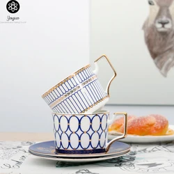 High-end English afternoon tea cup and saucer with gold trim and handle