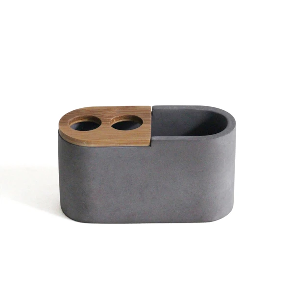 Concrete cement 5 pcs bathroom set with bamboo