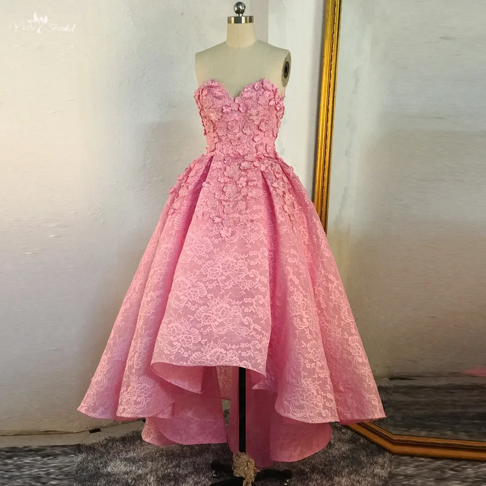 RSE899 3D Flowers Bridesmaid Pink High Low Lace Girls Graduation Party Dresses Prom Dress
