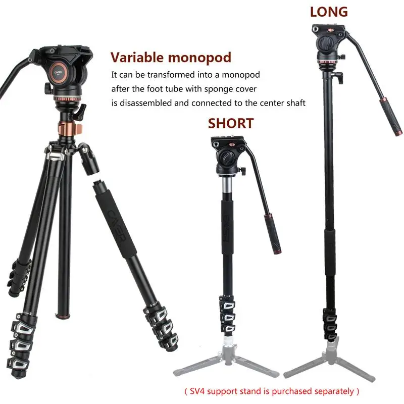 Cayer AF2451H4 hot selling defender aluminum tripod kit with fluid head flip-lock professional video camera tripod