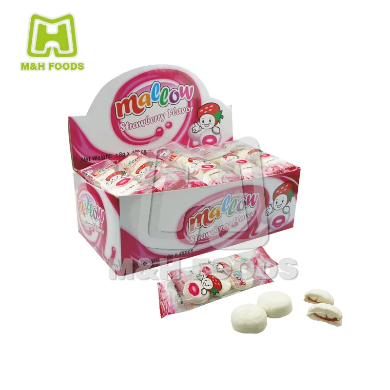Sweet Buns Shape of Strawberry Jam Marshmallow Candy Round Candy In Bags