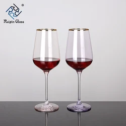 Large Capacity Lead Free Crystal Red Wine Glasses Gold Rim Colored Glass Goblets