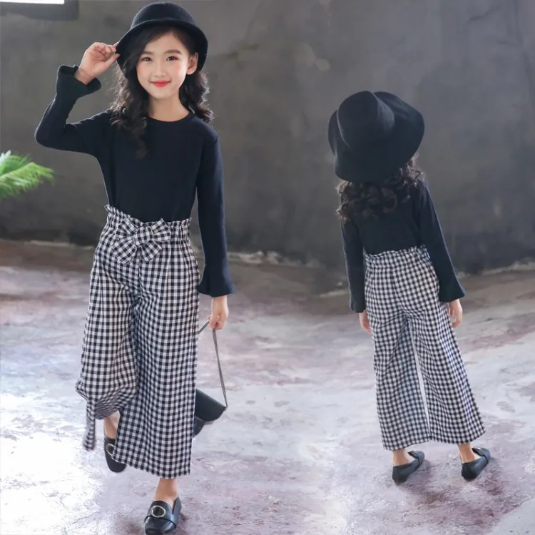 Hao Baby Han Edition Plaid Pants Cuhk Virgin Girls Wide-legged Pants Fall Fashion Leisure Suit Children Clothes Girls