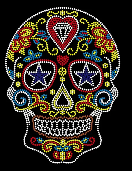 Lead Free Hot Fix Crystal Skull Rhinestone Heat Transfer for Clothing