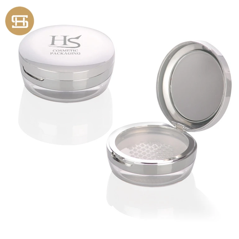 Custom plastic round loose powder container / jar / packaging / case / box with elastic mesh net sifter and mirror