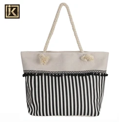 Jakijayi Women Cute Stripe Fringe Tassel Ladys Handbag Heavy Duty Canvas Satchel Beach Tote Bag