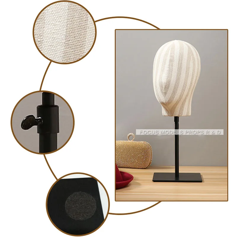 XINJI Metal Base Cloth Wrapped Fabric Mannequin Heads Model Head For Hat