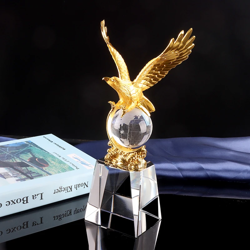 Golden Eagle and Globe Crystal Base Metal Trophy Cup