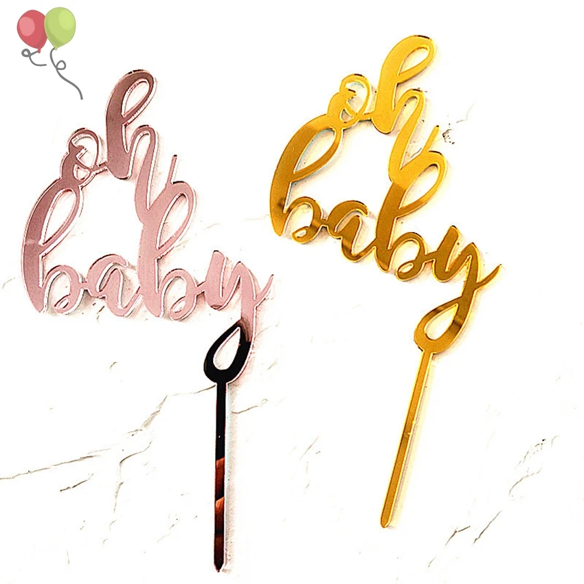 Rose Gold Acrylic Oh Baby Cake Topper Cupcake Toppers Baby Shower Party Supplies SQ266