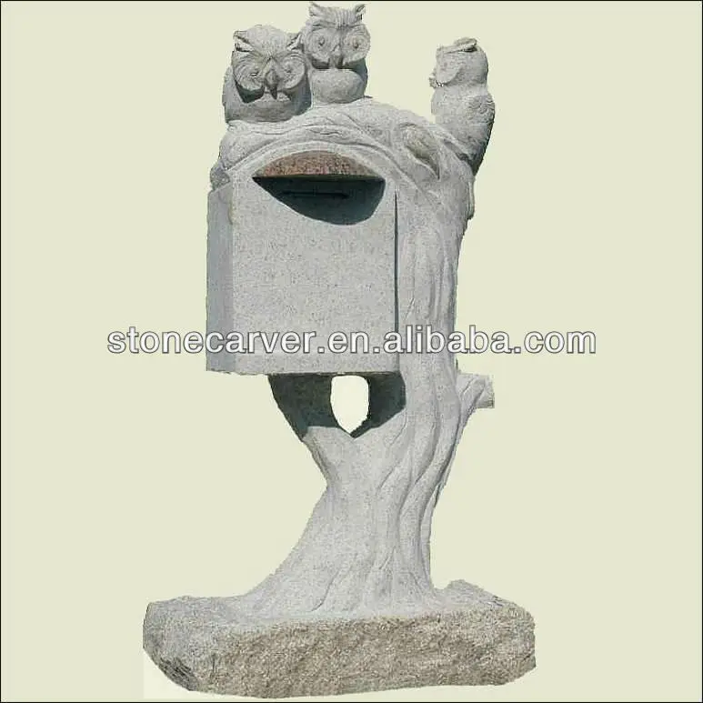 Гранитный каменный почтовый ящик в виде совы