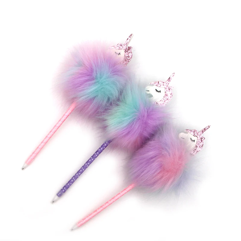 
cute stationary cartoon gel pen unicorn pom pom pen 0.7mm ink ball pen 