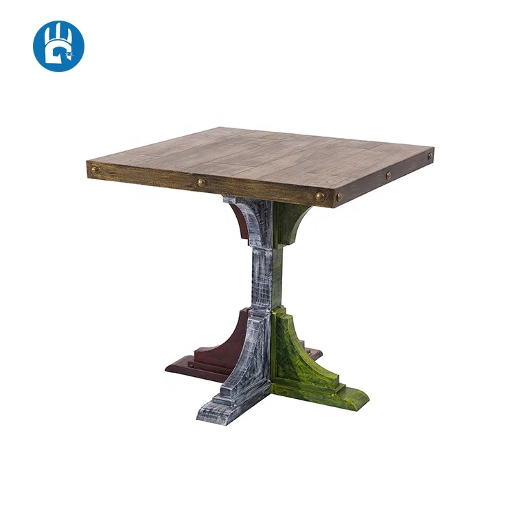 China wooden top vintage antique industrial coffee crank dining table
