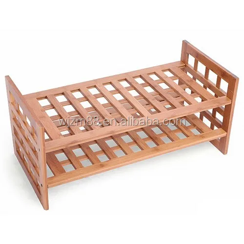 
2 tier bamboo shoe racks, stackable shoe shelf wholesale 