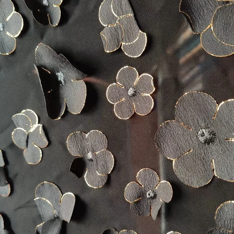 Лазерная резка шифоновое платье с цветами с прямым козырьком с нашивкой; Шифоновые Платья с цветочным узором, при помощи лазерной резки ткани для платья