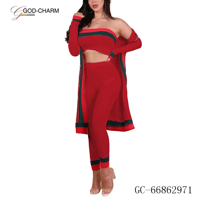 G*GC-66862971 2020 new arrivals Wholesale Latest Design  Cardigan Tube Top Skinny Pants Women Fashion Clothing 3 Piece Set Women