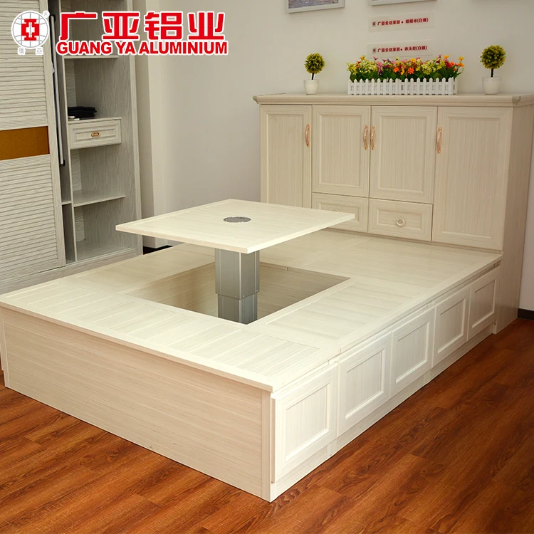 Мебель в японском стиле с деревянной рамой и алюминиевой рамкой, кровать татами с поднятым столом и шкафом