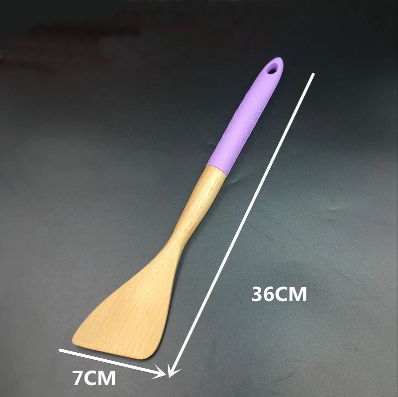 Wholesale simple style 6 pieces silicone handle beech wood kitchen utensils set