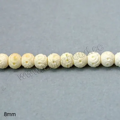 Chinese natural carved beads, round white bone bead for jewelry making