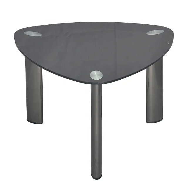 Triangle shape black temper glass/terrazzo coffee table metal legs