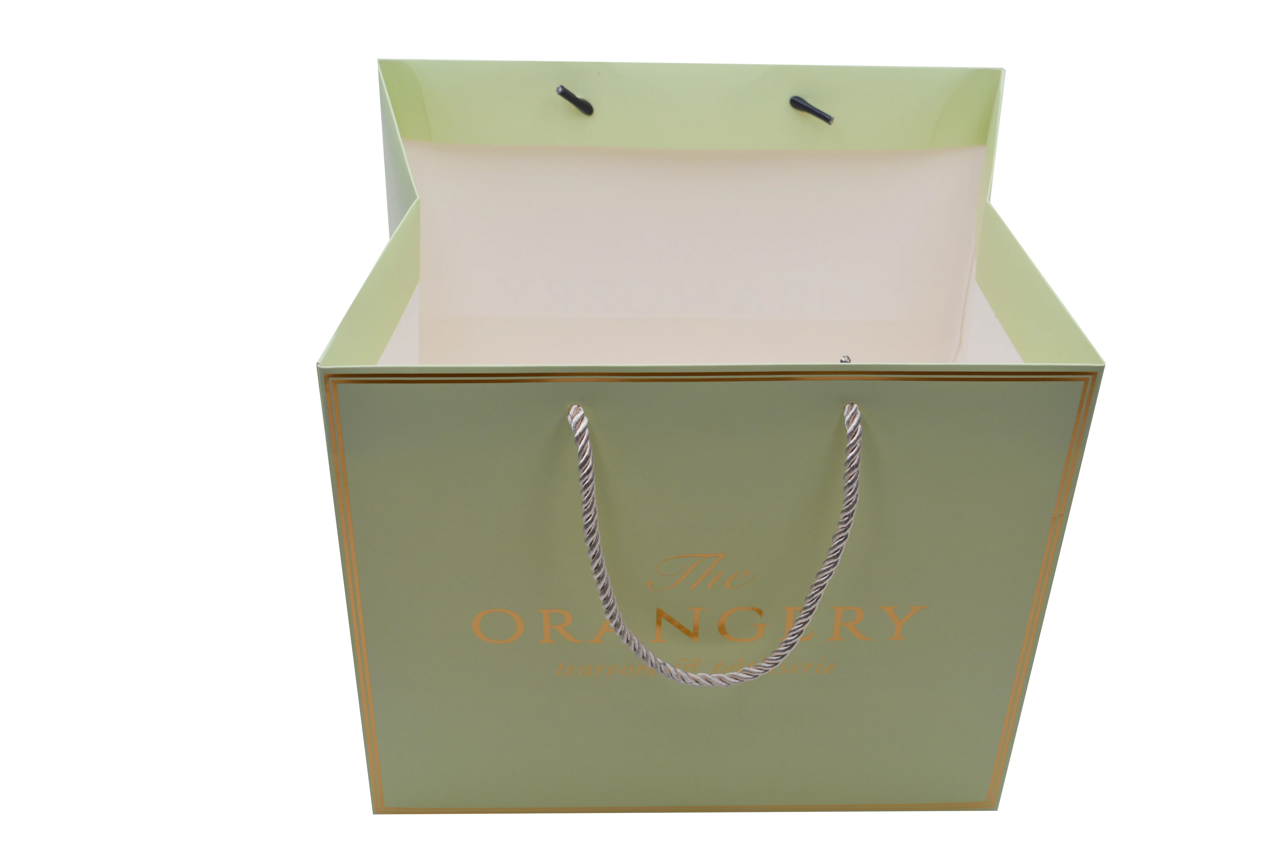 
Luxury golden logo printed shopping paper bag with rope handles for clothing Jade bracelets wooden figures gift packaging bag 