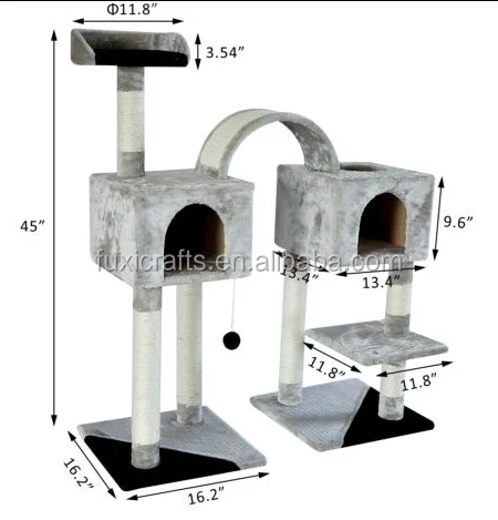 Когтеточка для кошек Pawhut 46 дюймов, дерево для домашних животных, игрушка для двух кошек, серая/черная