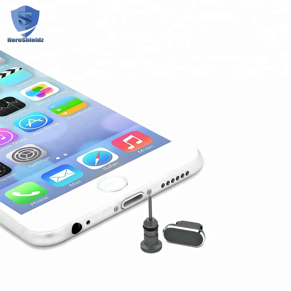 Premium Metal Alloy 3.5mm Earphone Plug Anti Dust Plugs for iPhone, Black Charging Port Plug For iPhone 7/8/X Compatible Case