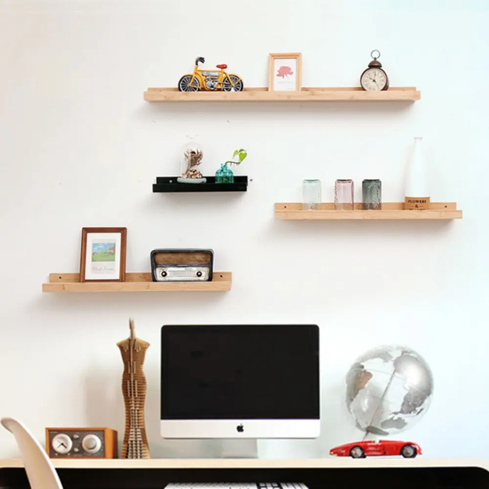 Натуральный бамбук настенный плавающей полки для иллюстрированные книги украшения (дервесина, средний)