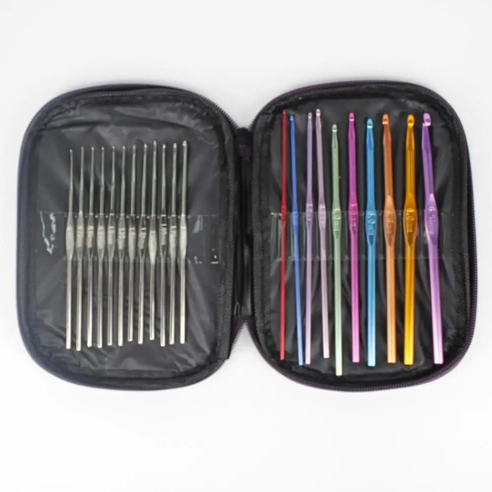 DIY Knitting Needles Home Crochet Hooks Set with Case Beginner Sewing Kit Steel Yarn Plastic Leather Aluminium Materials bag