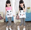 New 2016 Kids Girls Clothing Set Cat Tops Stripe Pants Cotton Baby Girls Suits Set Summer