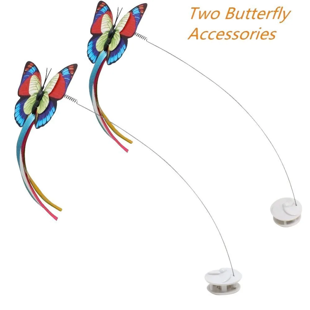 Electric Rotating Butterfly Cat Toys with Two Replacement Flashing Butterflies Interactive Cat Toy Spinning Teaser Toy