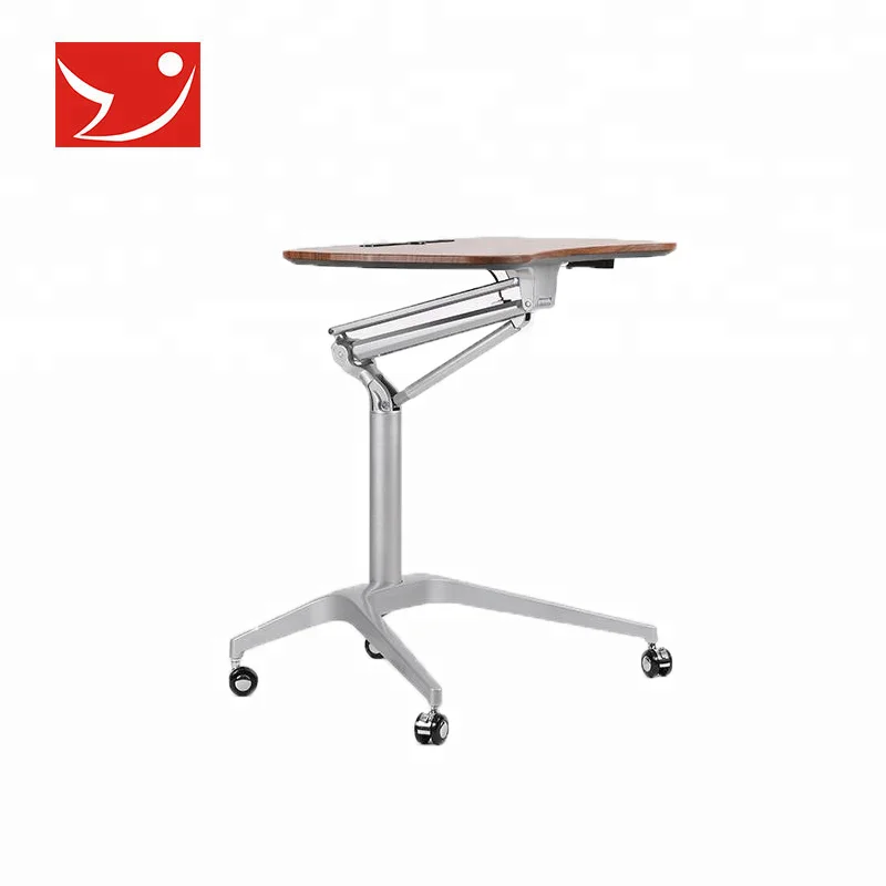 
Mobile wooden foldable laptop standing desk on wheels 